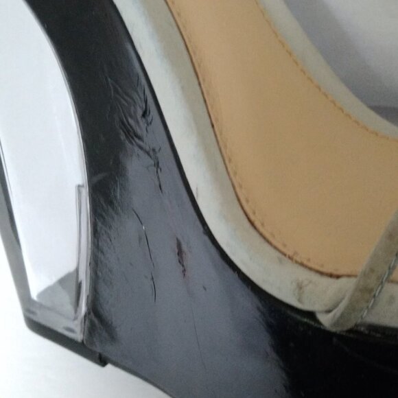 Gianni Bini  Clear & Black Mega Wedge  Royal Blue Suede Ankle Strap Sandals Sz 7 - Picture 7 of 9